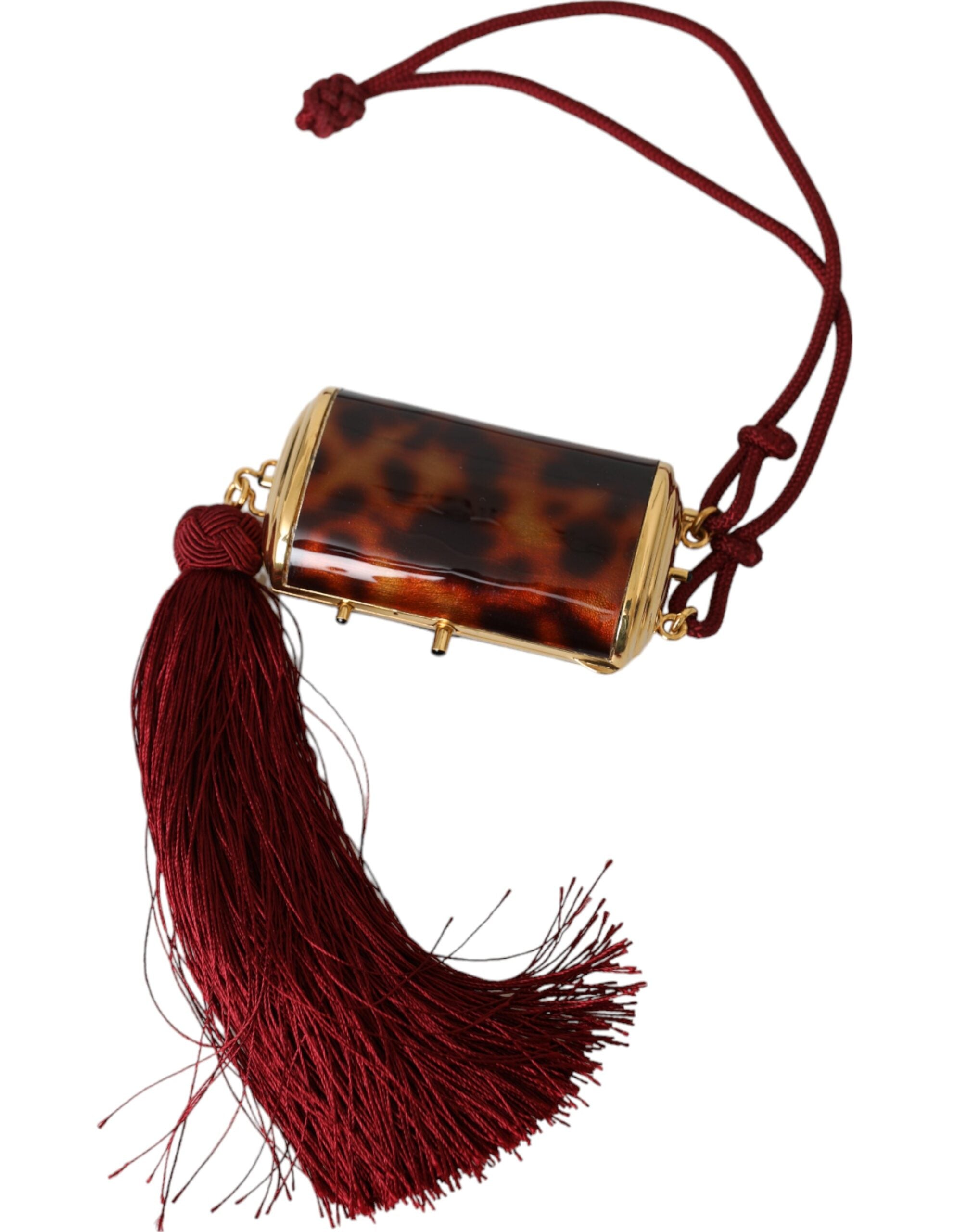 Dolce & Gabbana Brown Leopard Mini Mirror Tassel Makeup Holder Bag